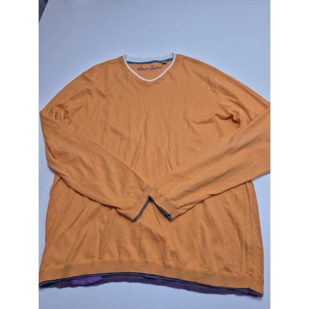 Robert Graham Sweater Mens Large Orange Silk Cashmere V Neck Lightweight Knit